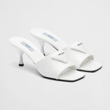 Brushed leather heeled slides