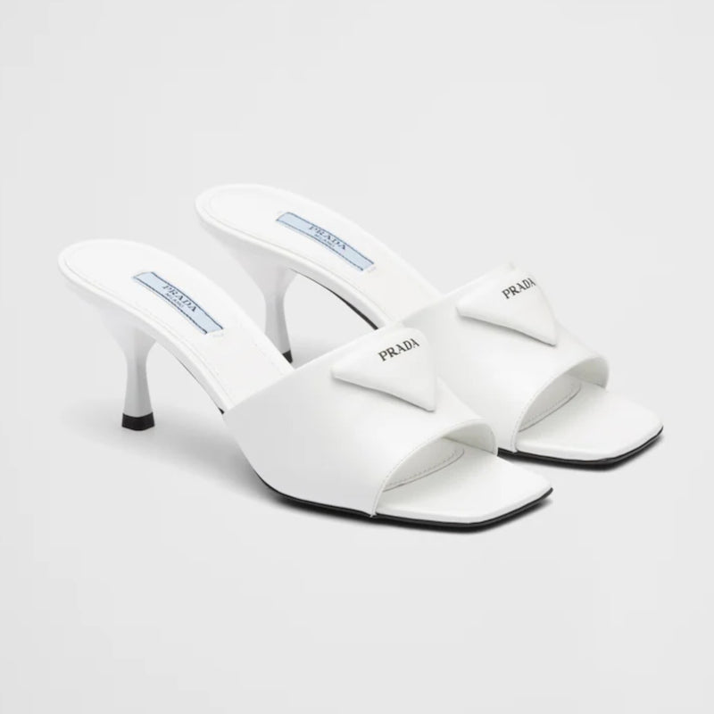 Brushed leather heeled slides