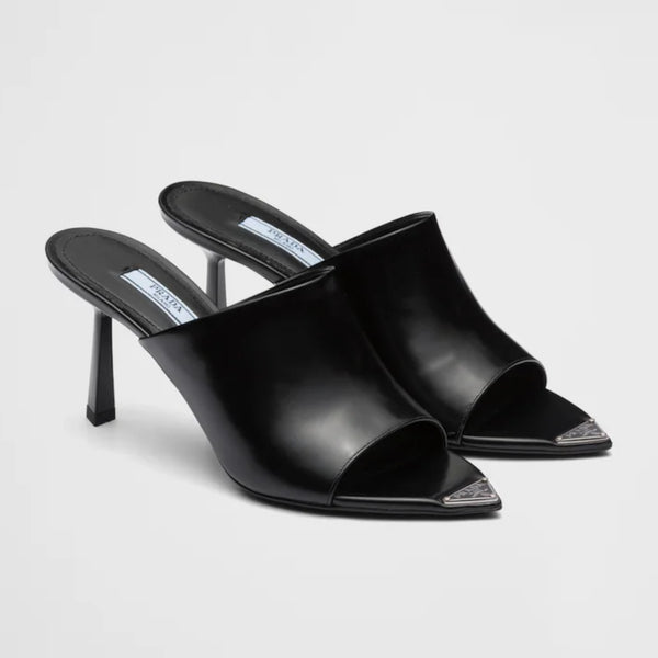 Brushed leather high-heel slides