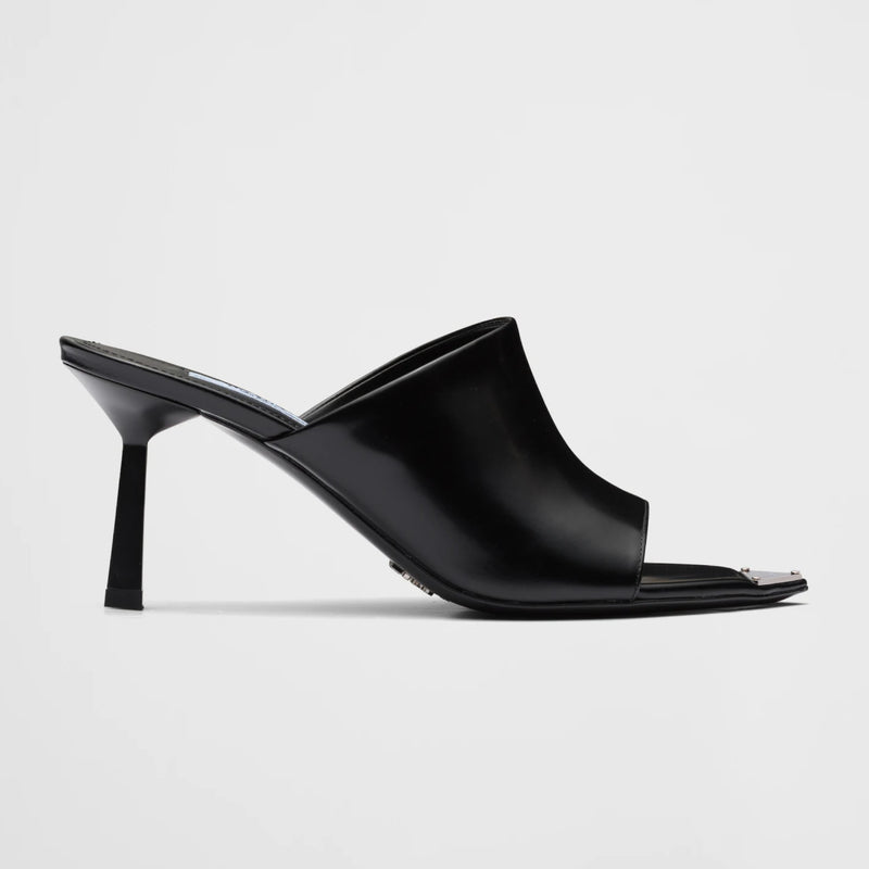 Brushed leather high-heel slides