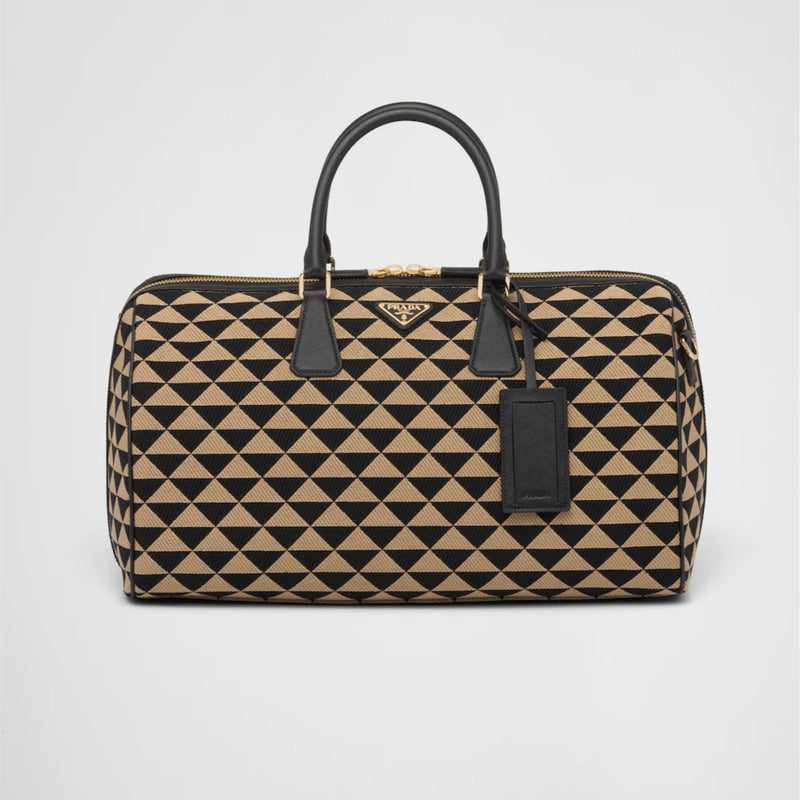 Medium Prada Symbole embroidered fabric travel bag