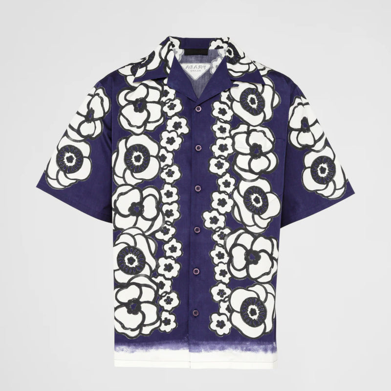 Short-sleeved printed cotton shirt