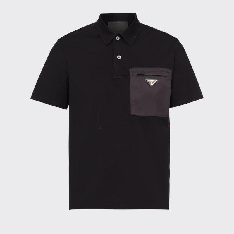 Stretch cotton polo shirt with nylon details