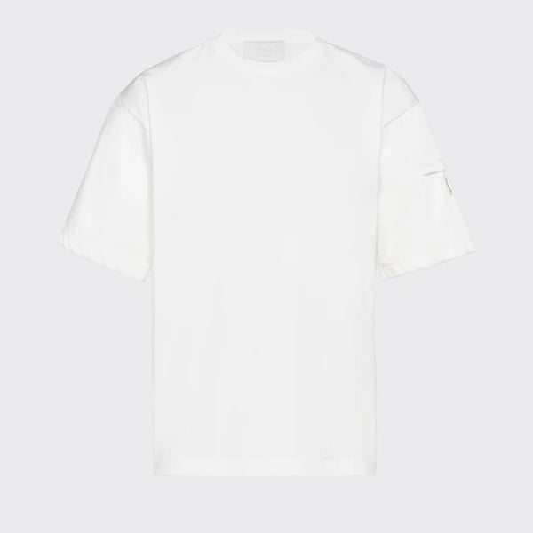Stretch cotton T-shirt with nylon details