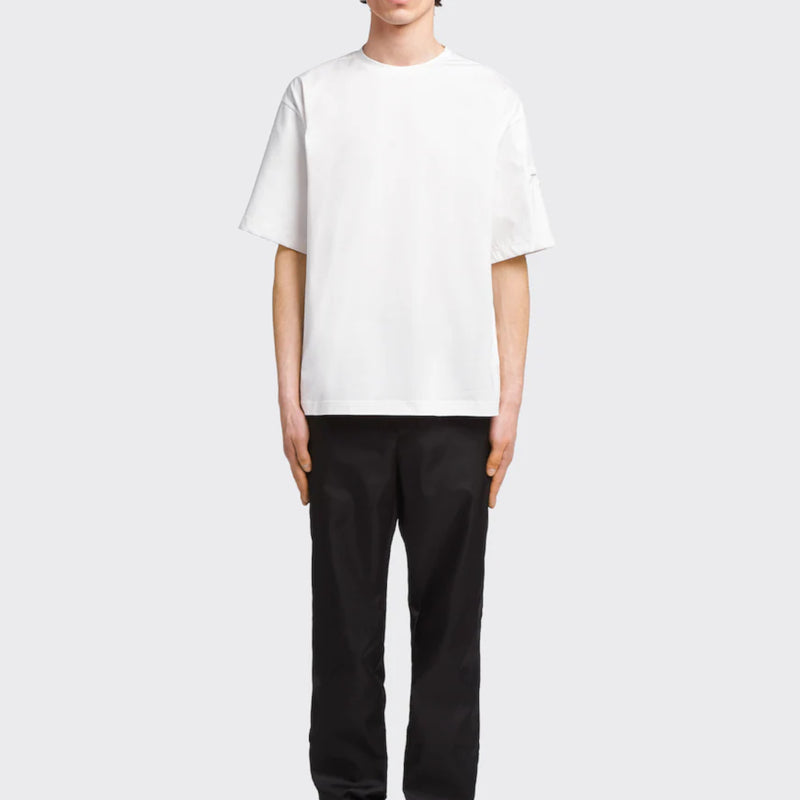 Stretch cotton T-shirt with nylon details