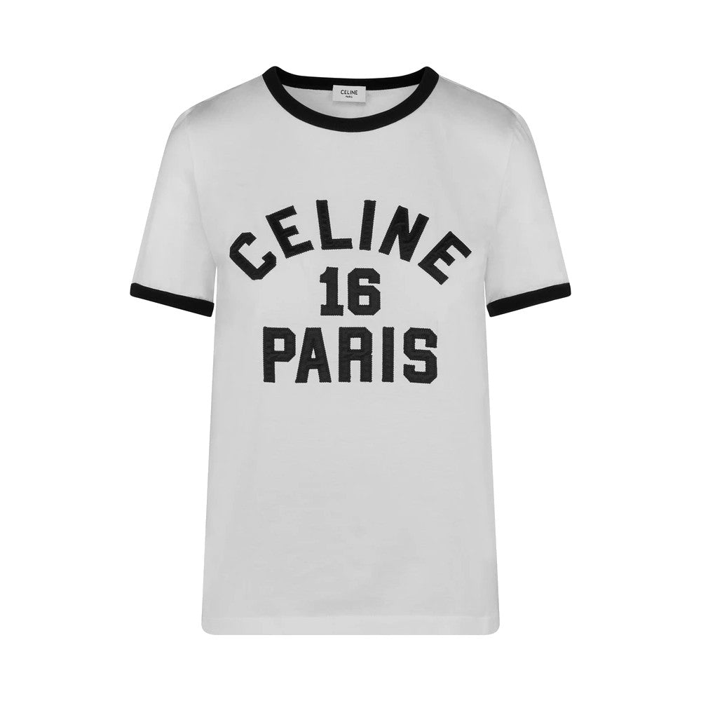 CELINE Embroidered Celine 16 t-shirt in cotton jersey