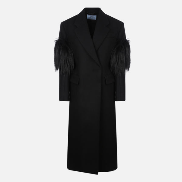 DOUBLE-BREASTED WOOL COAT WITH FUR DETAILS