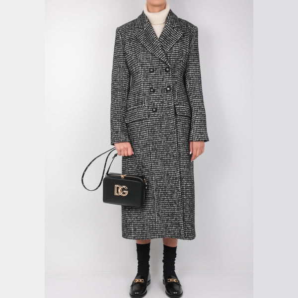 DOUBLE-BREASTED HOUNDSTOOTH WOOL BLEND COAT