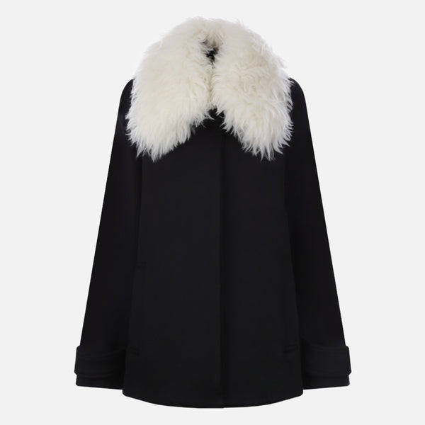 FAUX FUR COLLAR-DETAILED WOOL COAT