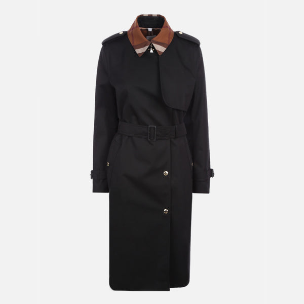 GABARDINE TRENCH COAT WITH CHECK COLLAR