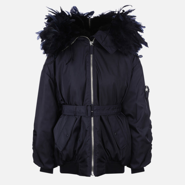 FEATHERS DETAILED RE-NYLON OVERSIZE PADDED JACKET