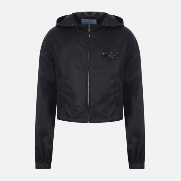 LOGO-DETAILED RE-NYLON CROPPED JACKET