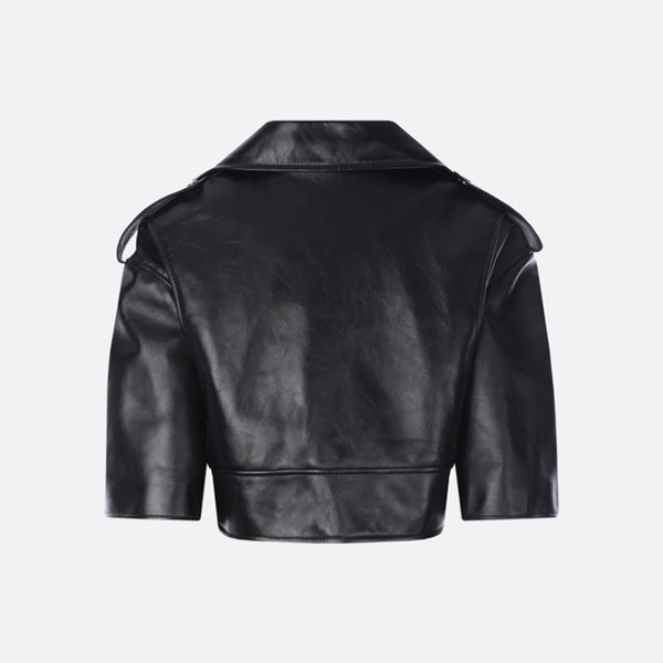 SHORT-SLEEVED LEATHER BIKER JACKET