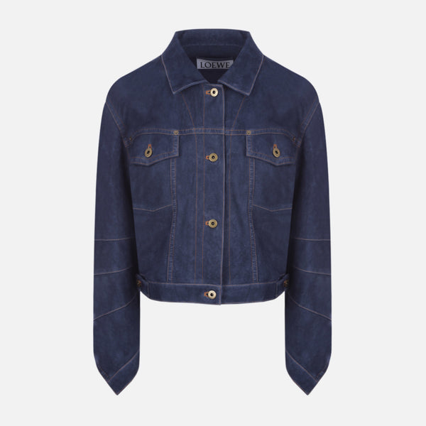 DENIM-EFFECT TWISTED SUEDE JACKET