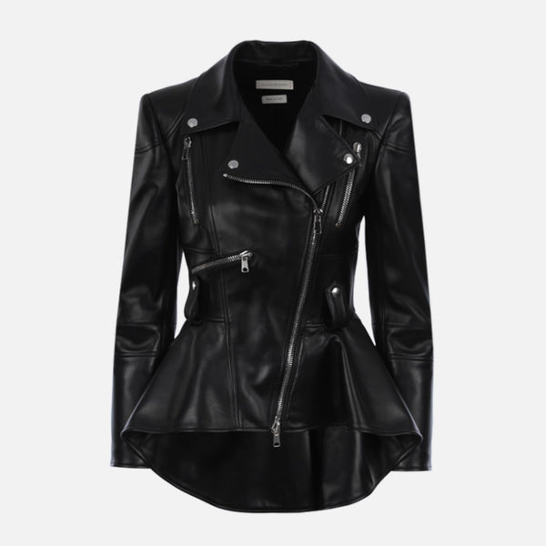 PEPLUM HEM-DETAILED NAPPA BIKER JACKET