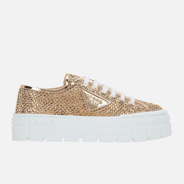 PRADA WHEEL CRYSTAL-EMBELLISHED SATIN SNEAKERS