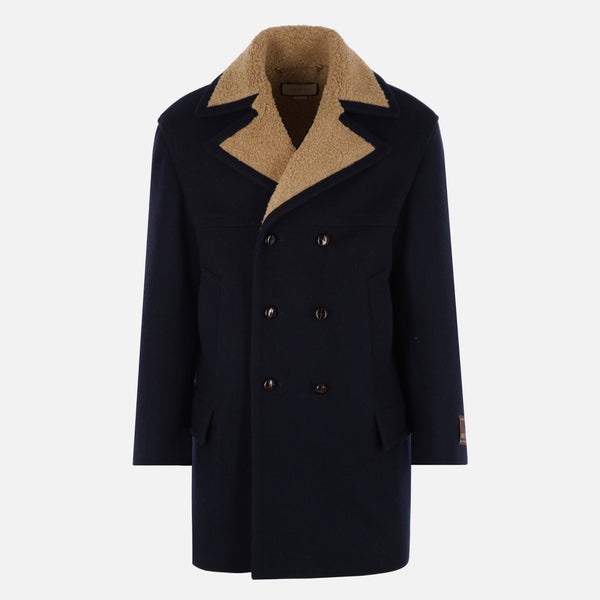 DOUBLE-BREASTED WOOL AND TEDDY COAT