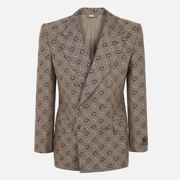 DOUBLE-BREASTED COTTON AND WOOL JACKET WITH MAXI HORSEBIT MOTIF