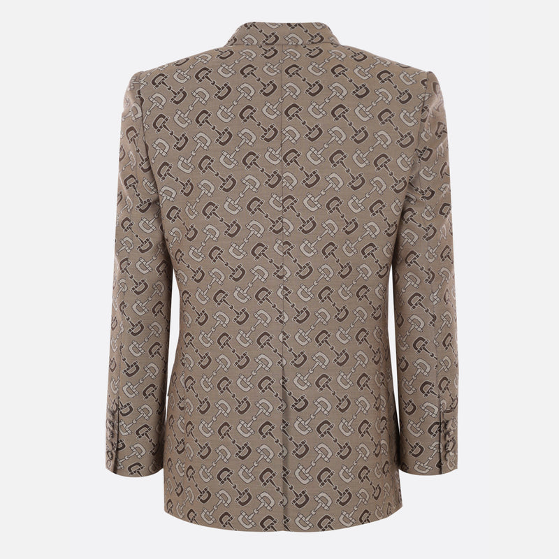 DOUBLE-BREASTED COTTON AND WOOL JACKET WITH MAXI HORSEBIT MOTIF