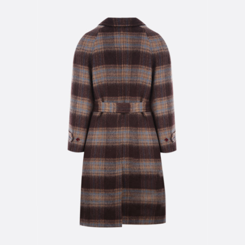 SINGLE-BREASTED CHECK WOOL COAT